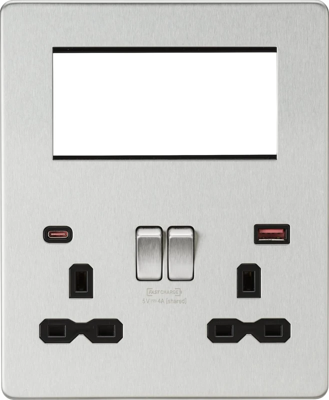 Screwless Small Multimedia Combination Plate with FASTCHARGE - Brushed Chrome