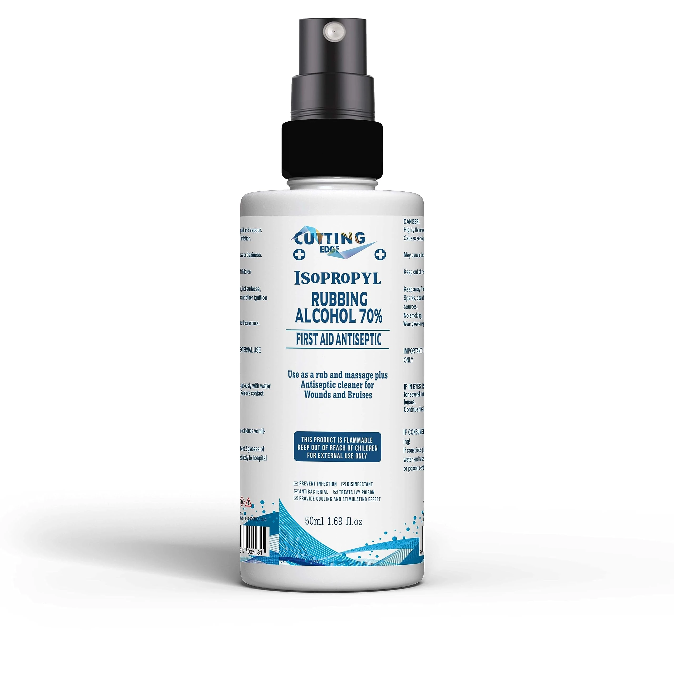 Cutting Edge Isopropyl 70% IPA Rubbing Alcohol First Aid Antiseptic Cleanser & Cleaning (50ML WITH SPRAY)