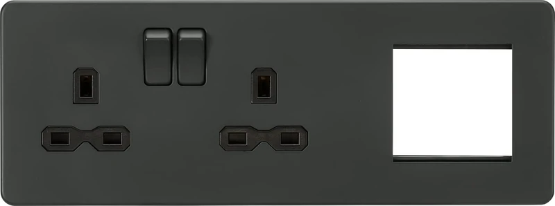 Screwless 13A 2G DP Socket + 2G Modular Combination Plate - Anthracite