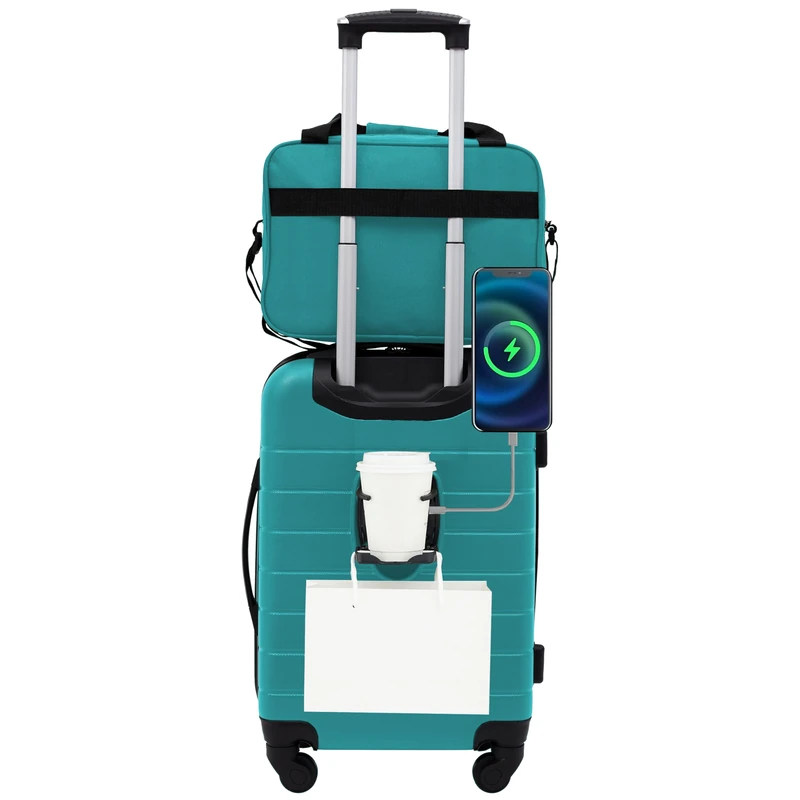 Wrangler El Dorado Lugggage Set with Cup Holder and USB Port, Teal, 2 Piece