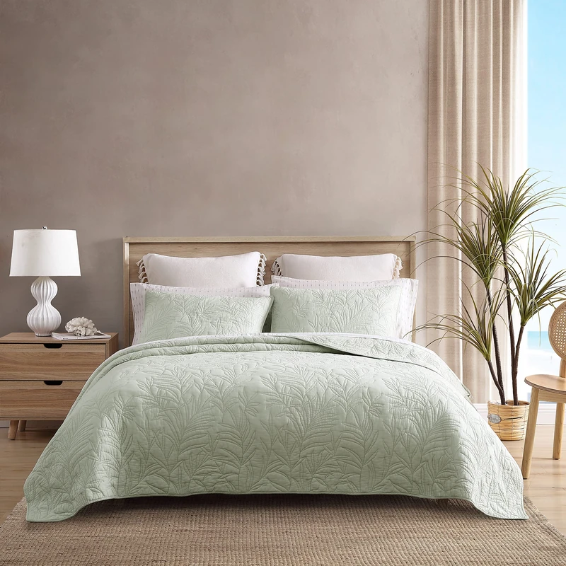 Tommy Bahama Soft and Breathable, Quilt Bedpsread Coverlet Seasons, Pre-Washed for Added Softness, Cotton, Green, King