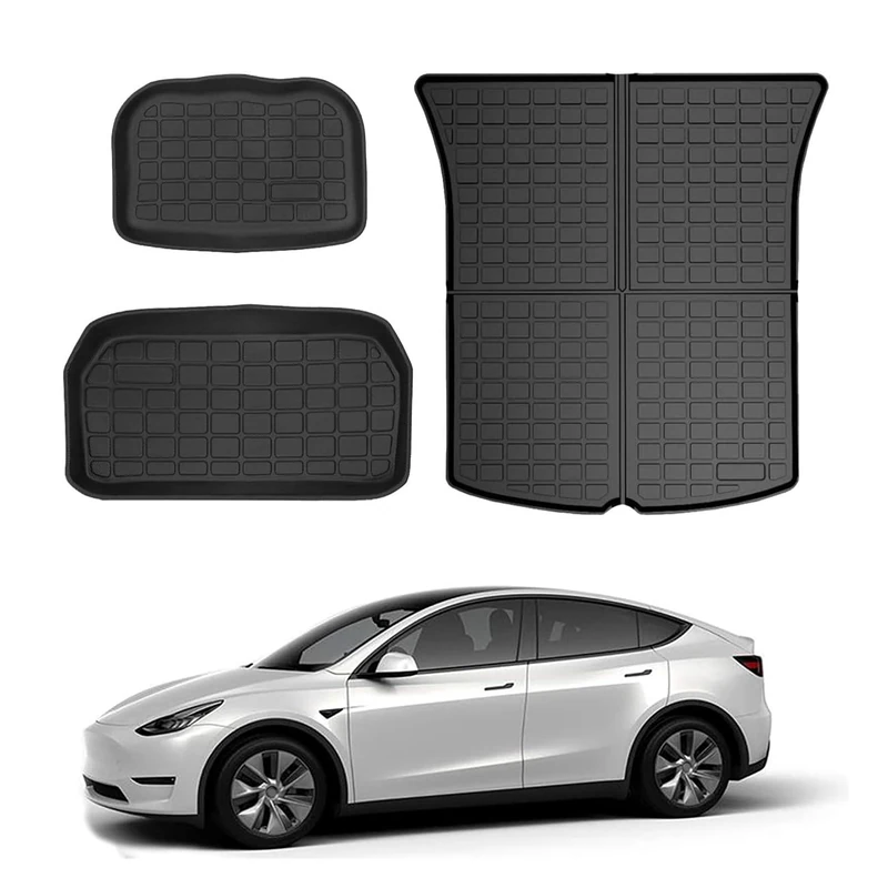 Model Y Storage Mats and Cargo Liners, All Weather Rear Cargo Trunk Tray Floor Mat Custom Fit for 2020 2021 2022 2023 Tesla Model Y 5-Seat, 3D Tech Modeling Waterproof Durable Foldable TPO Accessories