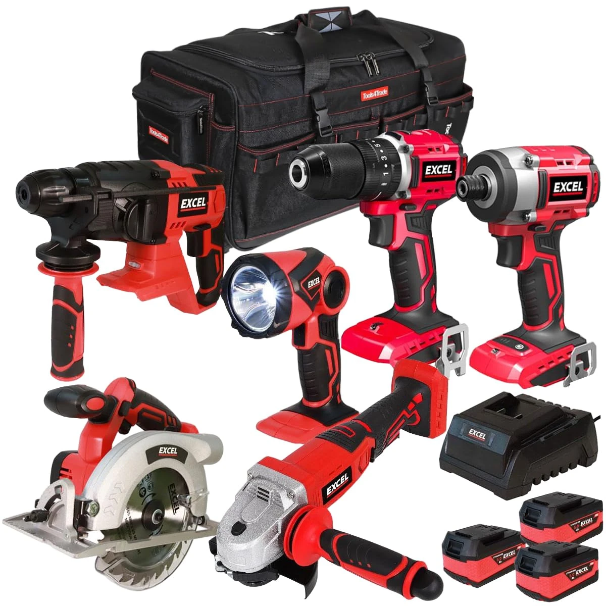 Excel 18V Li-ion 6 Piece Cordless Power Tool Kit with 3 x 5.0Ah Batteries & Charger EXL8950- Tool Set -Monster Power Tool Kit -Combo Kit -18V Cordless Power Tool Kits -Combo Kits -Excel kit