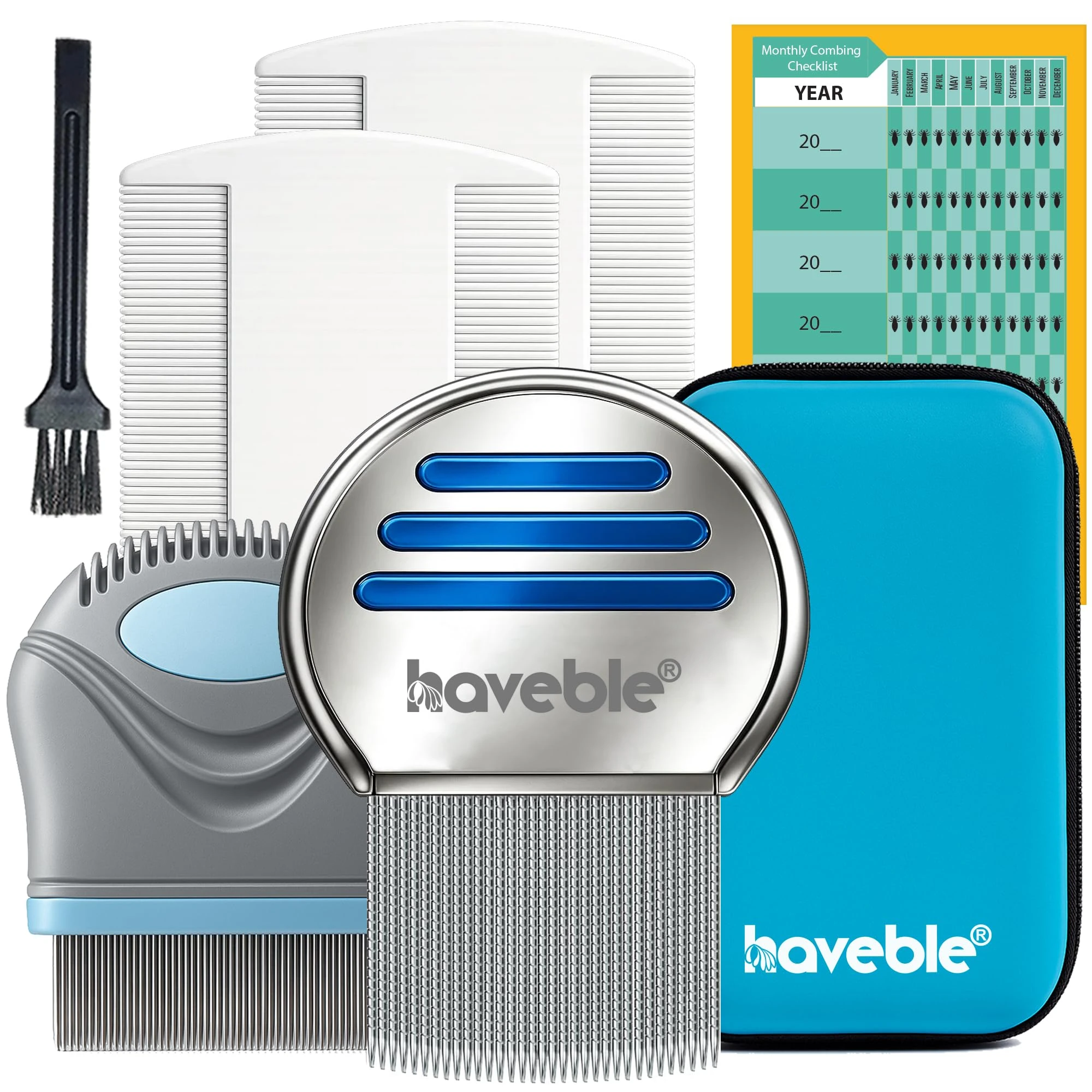 Haveble Professional 6-in-1 Nit & Lice Comb Kit | Micro Spiral, Precision & 2× Double-Sided Combs | Brush, Tracker & EVA Case | Reusable, Chemical-Free | For Kids, Adults, Pets (All Hair Types)