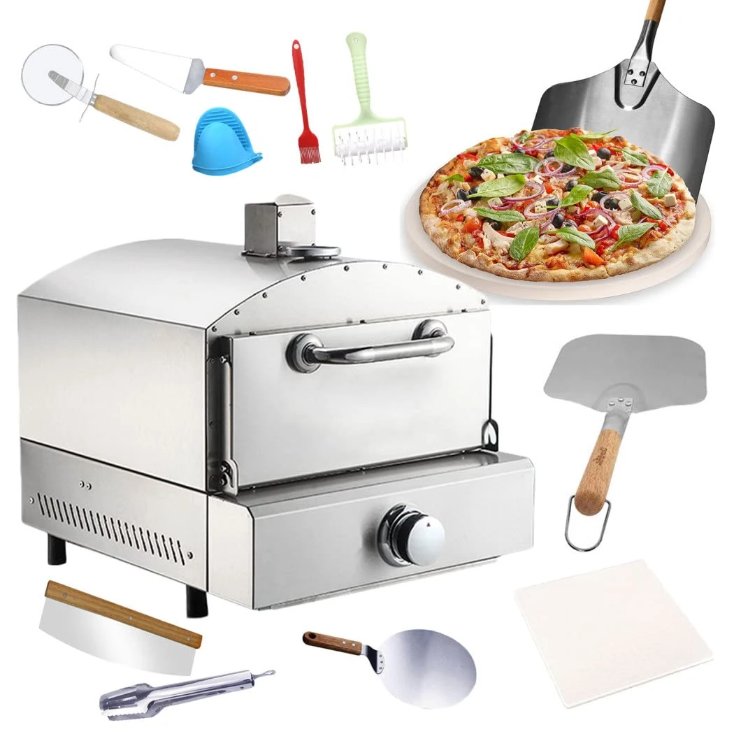 Portable Gas Outdoor Pizza Ovens for Outside with 13'' Pizza Stone, Portable Wood Oven with Complete Accessories for Camping Party Catering Event Backyard Patio Baking Grilling