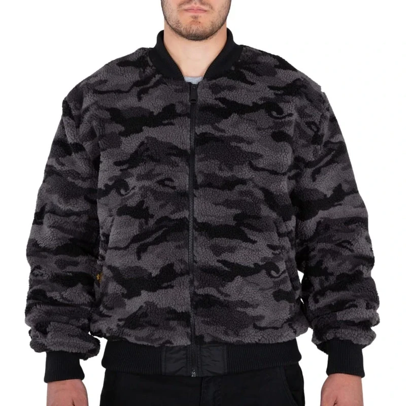 Alpha Industries Men's MA-1 FLC Rev Bomber Jacket, Black/Black Camo, XXXL