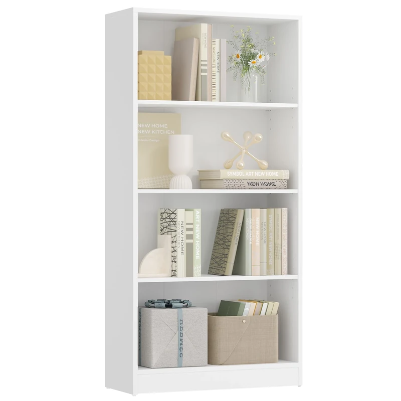 VASAGLE 4 Tier Bookcase with Adjustable Shelves, Children's Bookshelf and Storage Unit for Study Home Office, 60 x 24 x 121 cm, White LBC107T14