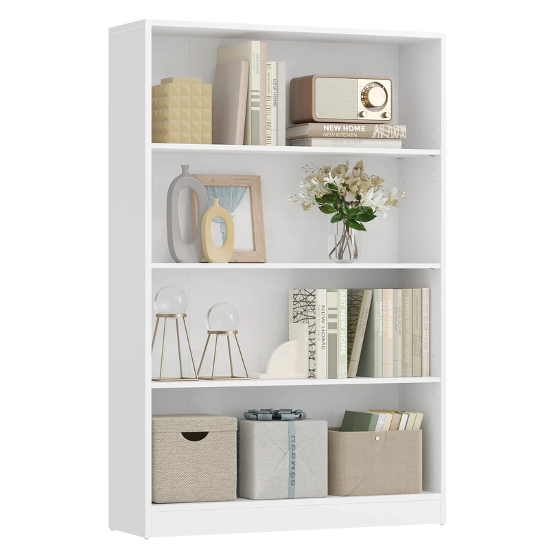 VASAGLE 4 Tier Bookcase with Adjustable Shelves, Children's Bookshelf and Storage Unit for Study Home Office, 80 x 24 x 121 cm, White LBC108T14