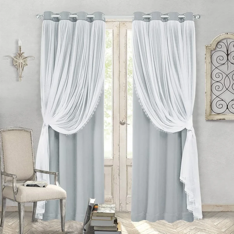 SOFJAGETQ Light Gray Blackout Curtains 84 Inches Long - Double Layer Grey Curtains, Luxury and Romantic Light Block Panels, Window Decor for Bedroom Dining Room, 52W X 84L, 2 PCs