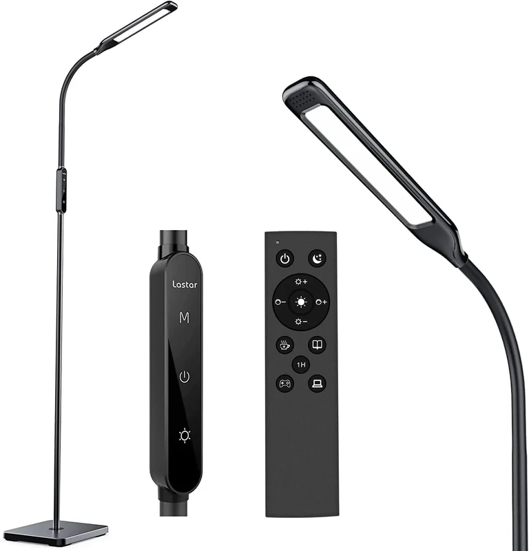 Lastar LED Floor Lamp, Floor Lamps For Living Room with Remote Control & Touch Adjustable, 5 Brightness & 4 Color Temperature, 12W Reading Standing Lamp For Bedroom with Timer & Memory Function, Black
