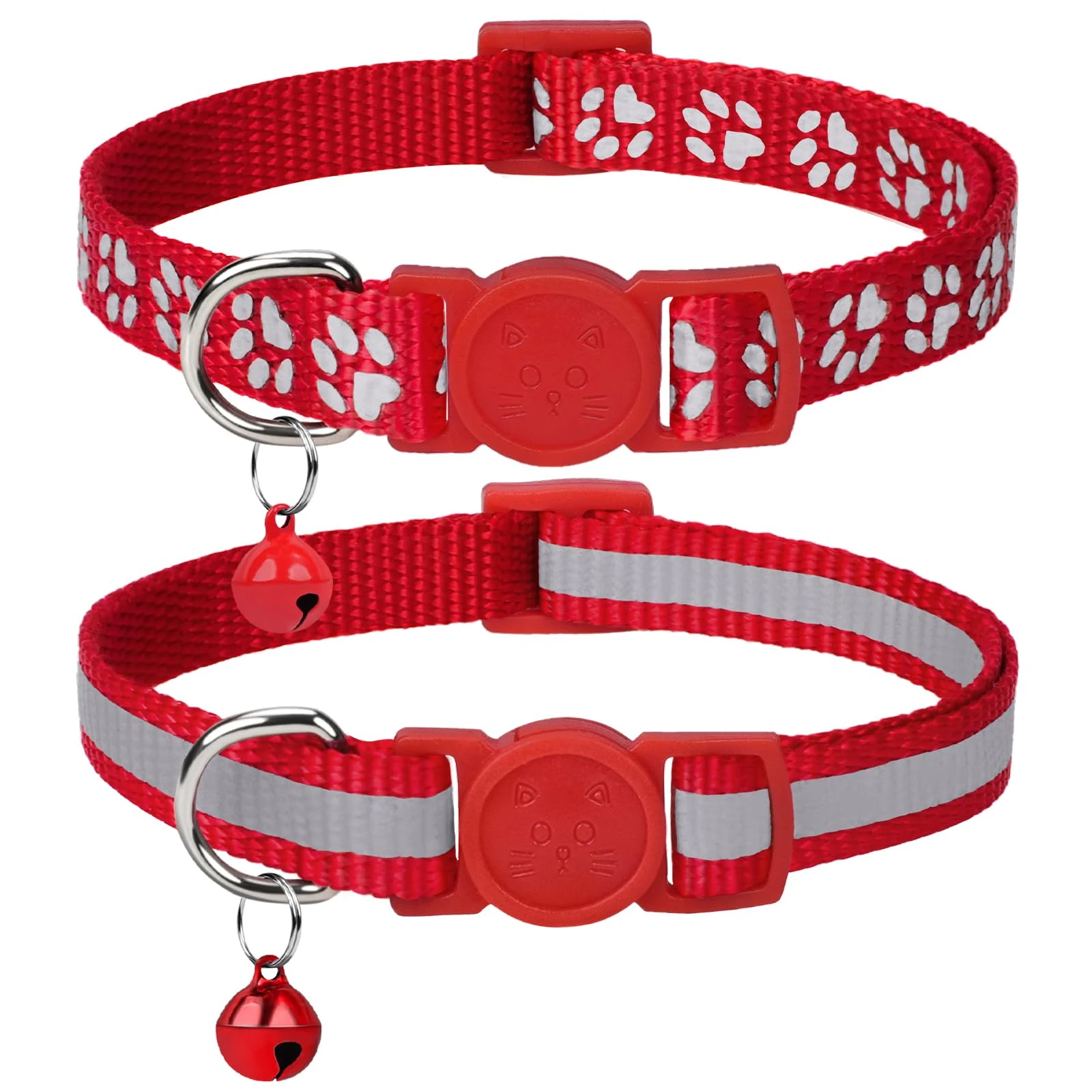 Taglory Reflective Cat Collar with Bell and Safety Release, 2-Pack Girl Boy Pet Kitten Collars Adjustable 15-20 cm for 2-6 Months Cat, Red