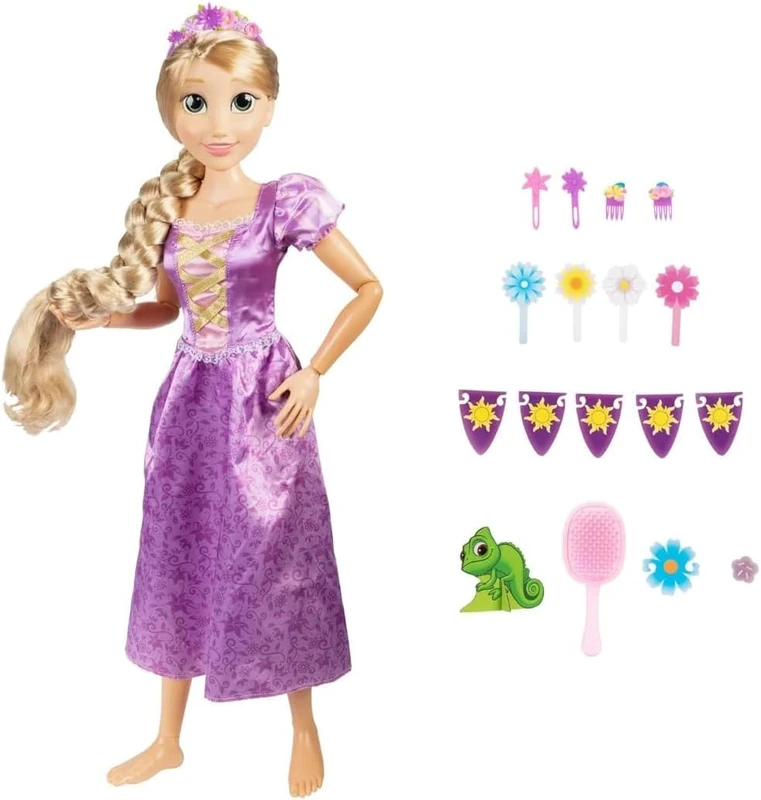Disney Princess Rapunzel Playdate 32" / 81cm Doll, Official Disney by Jakks Pacific, My Size Articulated Doll, Includes Shareable Hair Accessories, Hairbrush and Princess Flower Crown, For 3+