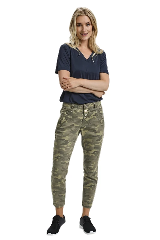 Cream Women's Crpenora Twill 7/8 Trousers Pants, Sea Green Printed Camouflage, 31W /Regular