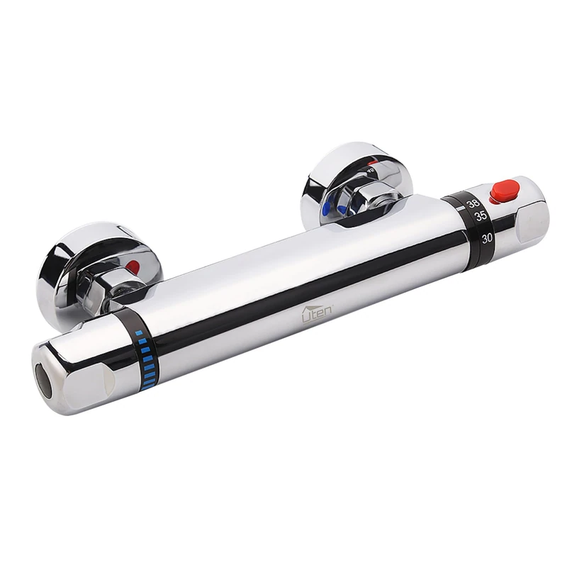 Chrome Thermostatic Shower Mixer, Uten Wall Mounted Shower Mixer Valve Anti Scald Tap, Hot & Cold Water Mixer Intelligent Constant Temperature, Silver