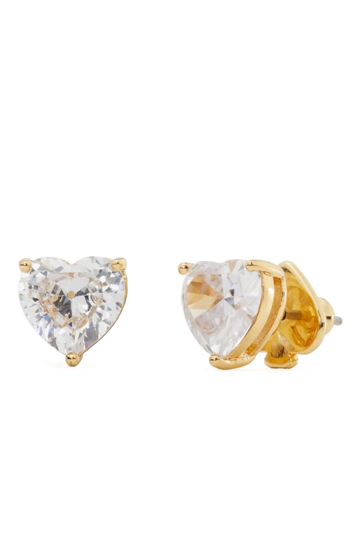 Kate Spade New York Heart Studs, Clear/Gold