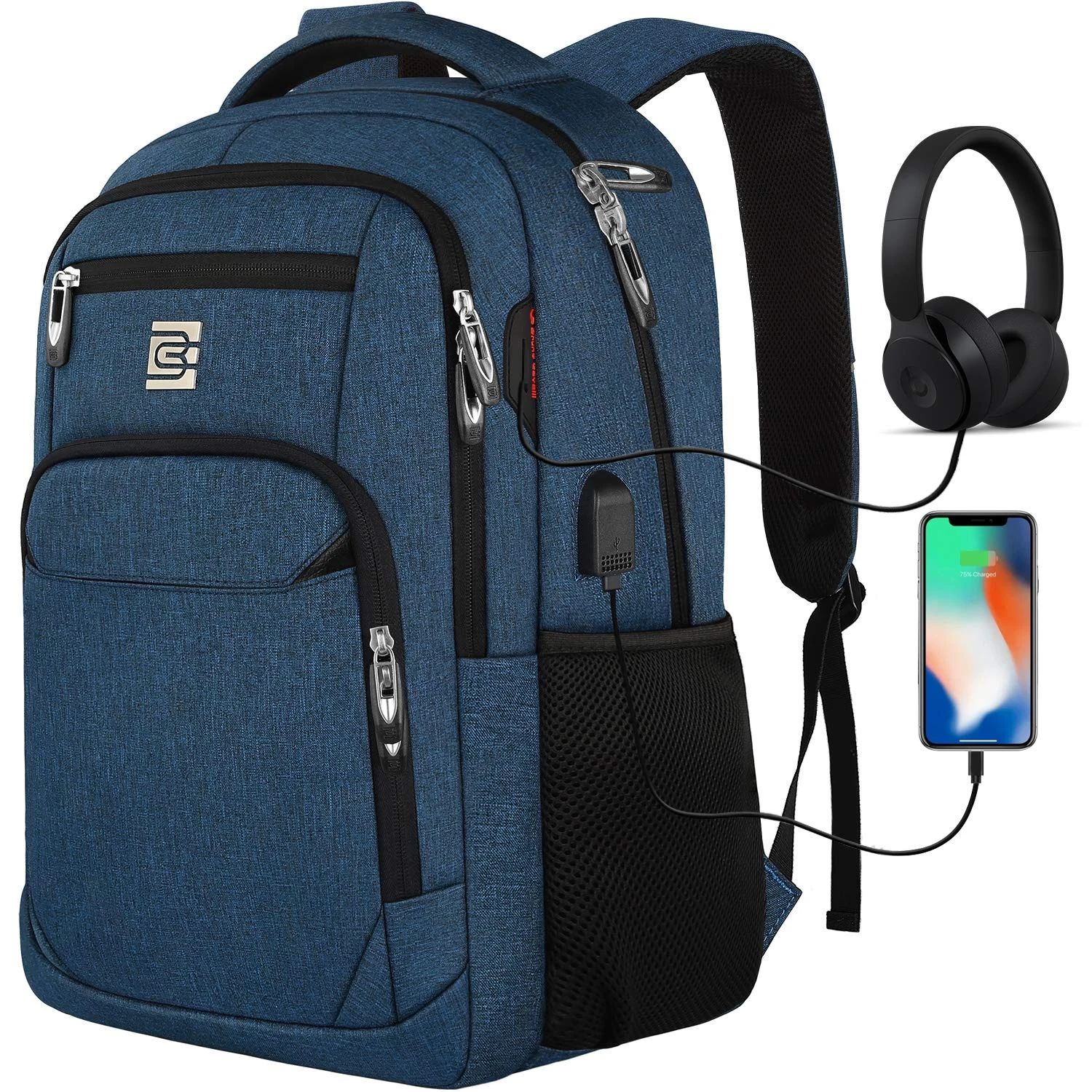 KASIBON Laptop Backpack with USB Charging&Headphone Port,Anti-Theft Business Laptop Backpack with Breathable Padded Shoulder Strap, Water Resistant Computer Rucksack
