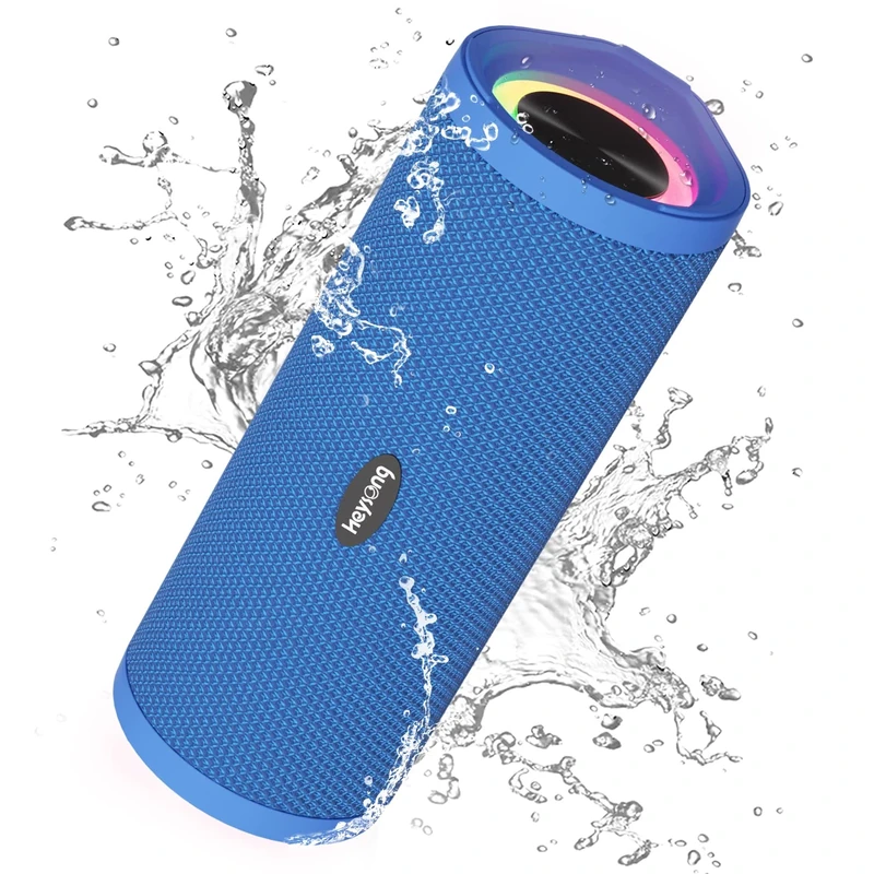 HEYSONG Portable Bluetooth Speaker, Waterproof Wireless Outdoor Speakers with LED Light, Enhanced Bass, IPX7 Floating, 40H Play, TF Card, True Wireless Stereo for Party, Shower, Gifts for Men - Blue