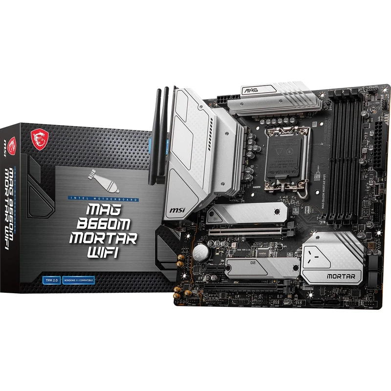 MSI MAG B660M MORTAR WIFI Micro-ATX Gaming Motherboard (12th Gen Intel Core, LGA 1700 Socket, DDR5 6200+ MHz, 2 x M.2 Slots, USB 3.2 Gen 2, Type-C, 2.5G LAN, DP/HDMI) 7D42-007R