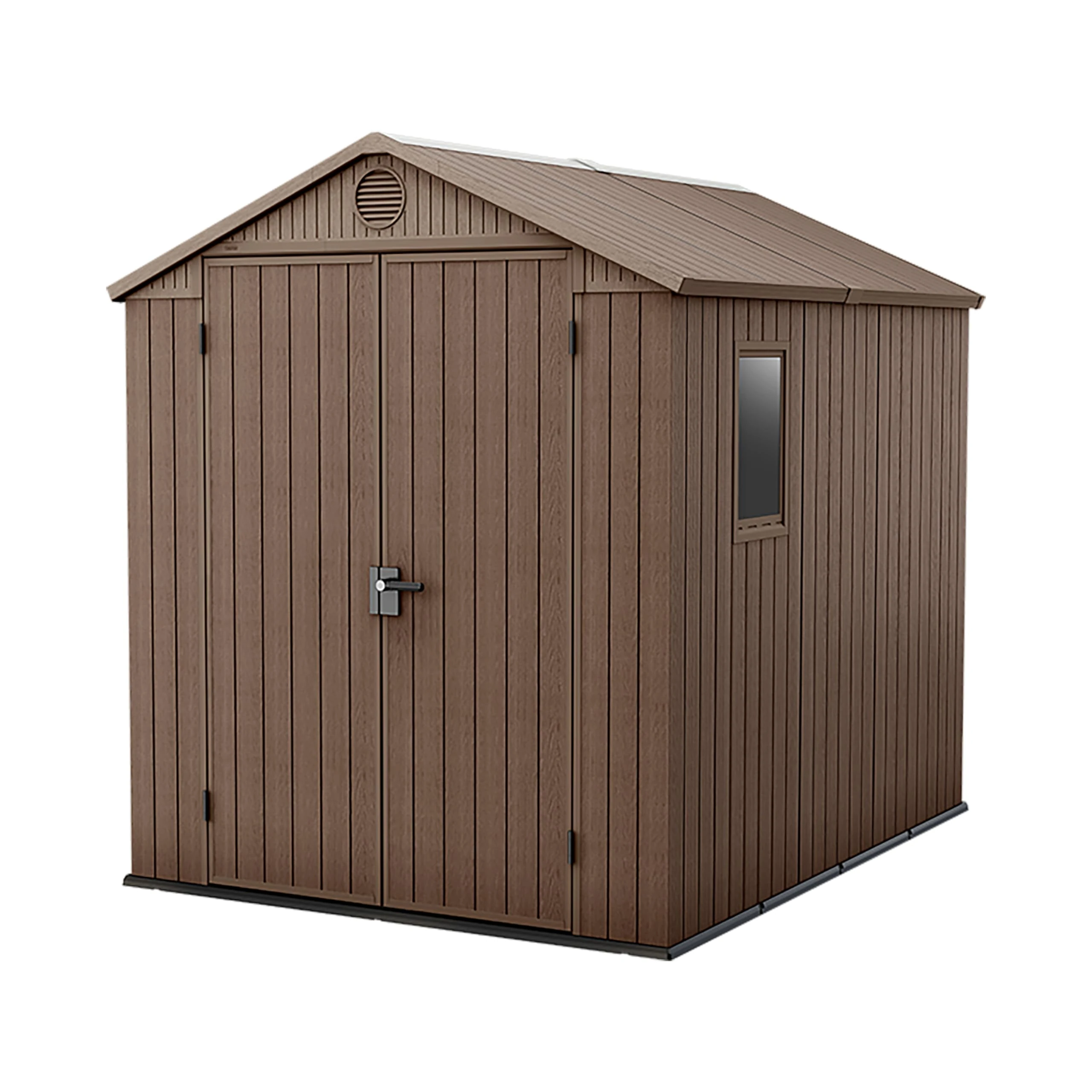 Keter Darwin 6x8ft Outdoor Resin Garden Shed – Brown Evotech+ Wood-Look | Waterproof Resin Storage for Tools & Bikes | Double Doors | Lockable | 15 Yr Warranty | Zero Maintenance