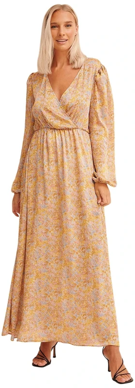 NA-KD Balloon Sleeve Structured Maxi Dress, Pastel Bloom, EU 36