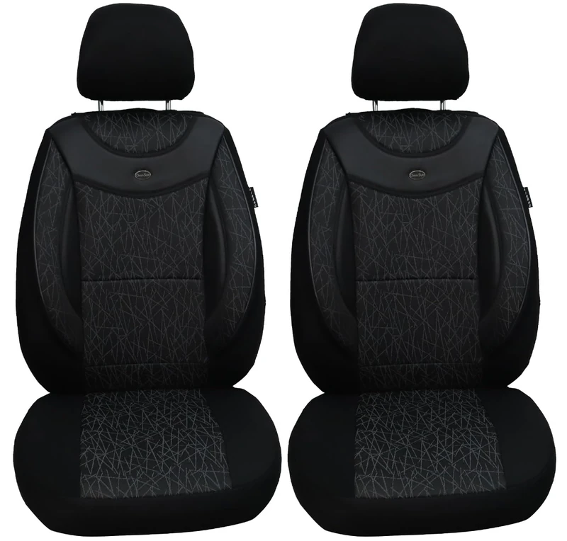 BREMER SITZBEZÜGE Measure Car Seat Covers Compatible with Ford Fiesta MK 6 Driver & Passenger Set from 2001-2008 / Car Seat Covers Protective Cover Set Car Seat Covers Pack of 2 in Black/Grey Pattern