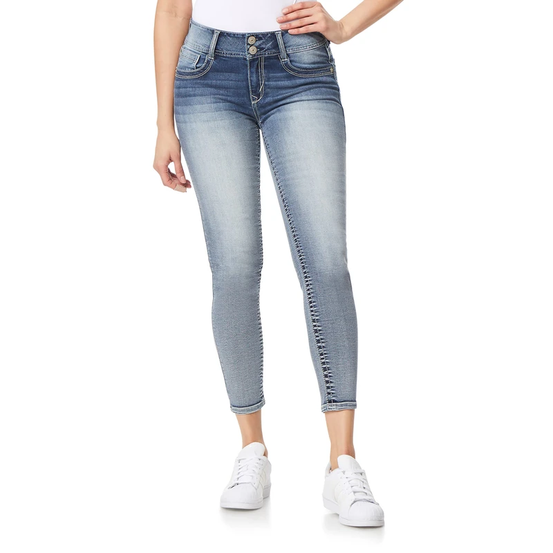 WallFlower Women's Juniors Luscious Curvy Mid-Rise Stretch Skinny Ankle Jeans, Camille, 7