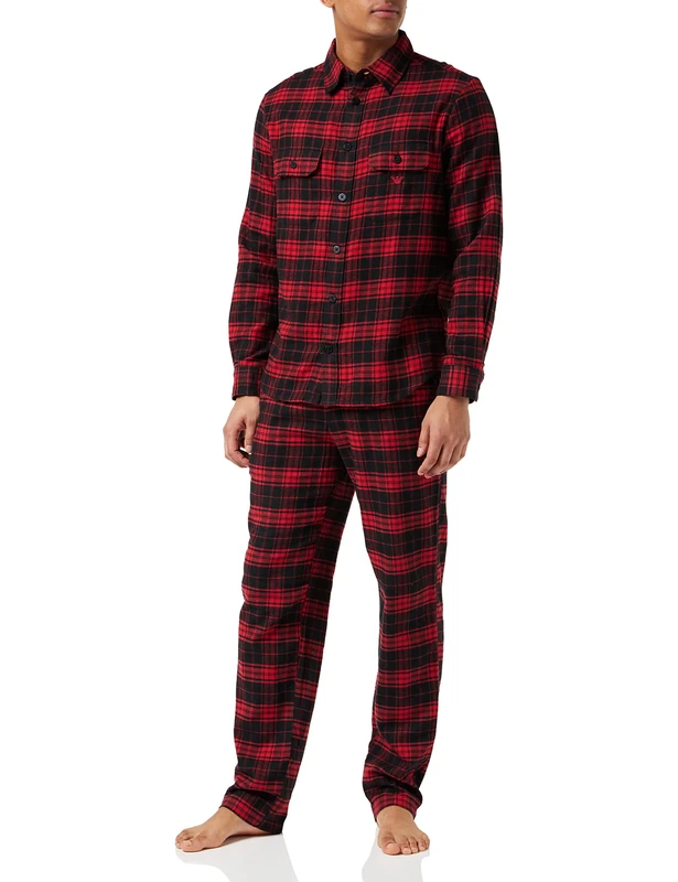 Emporio Armani Men's Pyjamas Yarn Dyed Woven Pajama Set, Cherry/Black Check, S