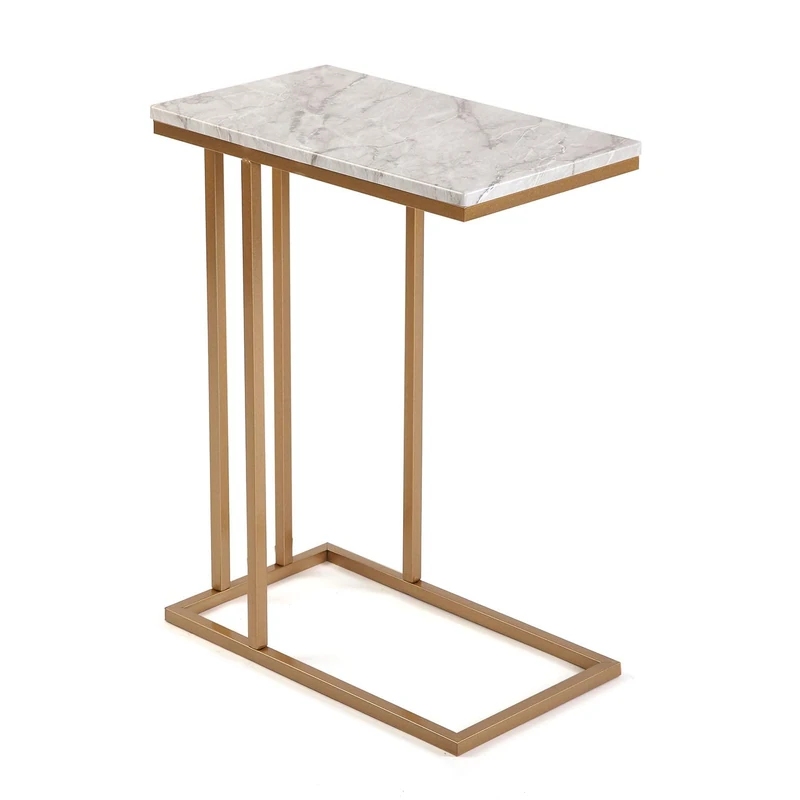 Versa Padua Side Table for Living Room, Bedroom or Kitchen, Modern Low Table, Dimensions (H x L x W) 61 x 26 x 46 cm, Wood and Metal, Marble and Gold