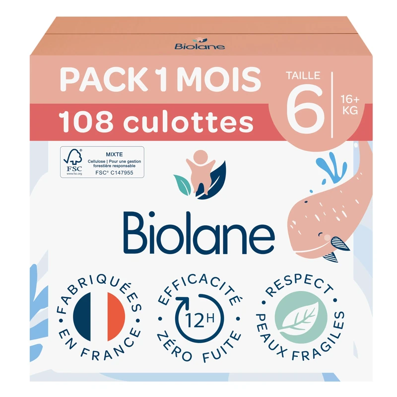 Biolane Panties Nappies Size 6 (16+ kg) - 108 Pack - 12h Dry