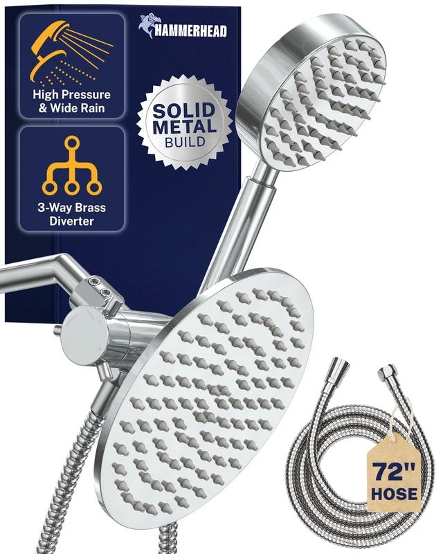 All Metal Dual Shower Head Combo – Chrome - 8 Inch Rainfall High Flow Shower Head & Handheld Shower Head High Pressure with Hose 6ft - Hotel-Like Luxury Double Shower Heads with Rain Shower Sprayer