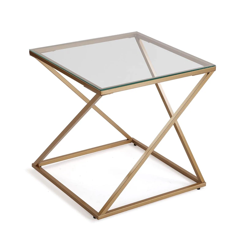 Versa Trento Side Table for Living Room, Bedroom or Kitchen Modern Low Table Measures 51 x 51 x 51 cm (H x L x W) Glass and Metal, Gold