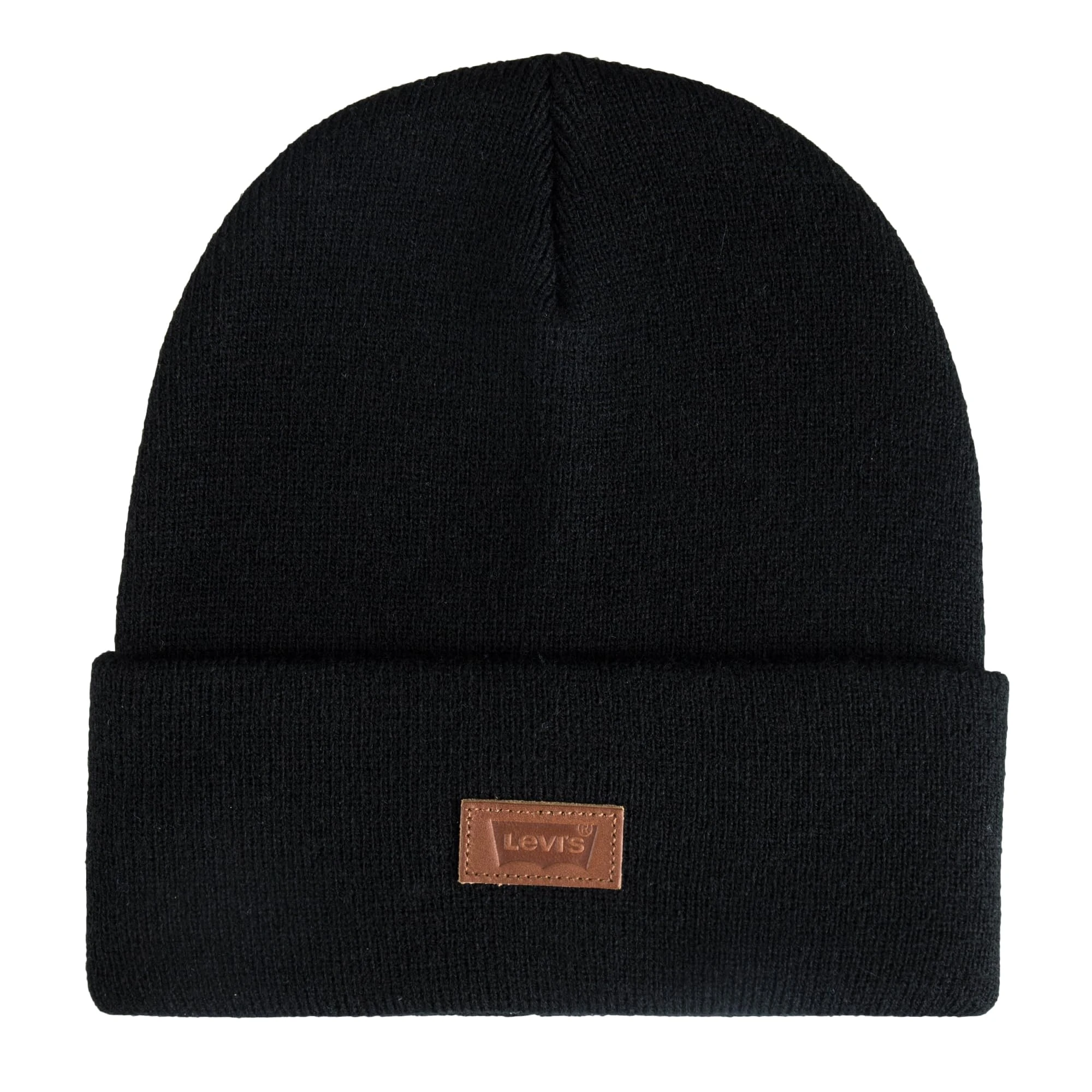 Levi's Unisex's Classic Warm Winter Knit Beanie Hat Cap Fleece Lined for Men and Women, Black Label, One Size