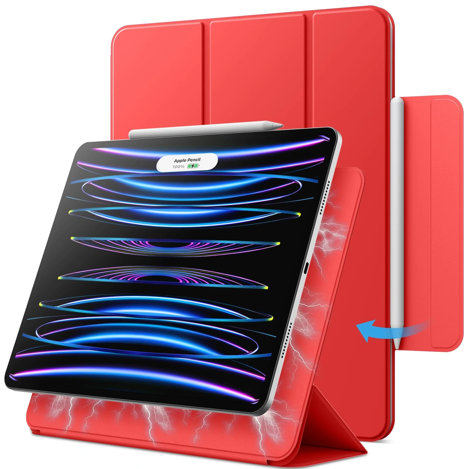 JETech Magnetic Case for iPad Pro 12.9 Inch 2022/2021/2020/2018 (6th/5th/4th/3rd Generation), Pencil 2nd Charging, Magnetic Attachment, Cover Auto Wake/Sleep (Red)