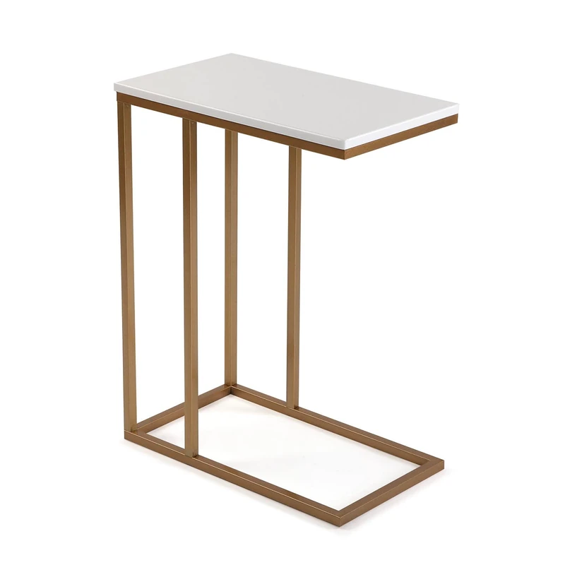 Versa Padua Side Table for Living Room, Bedroom or Kitchen Modern Low Table Measures 61 x 26 x 46 cm Wood and Metal Gold and White