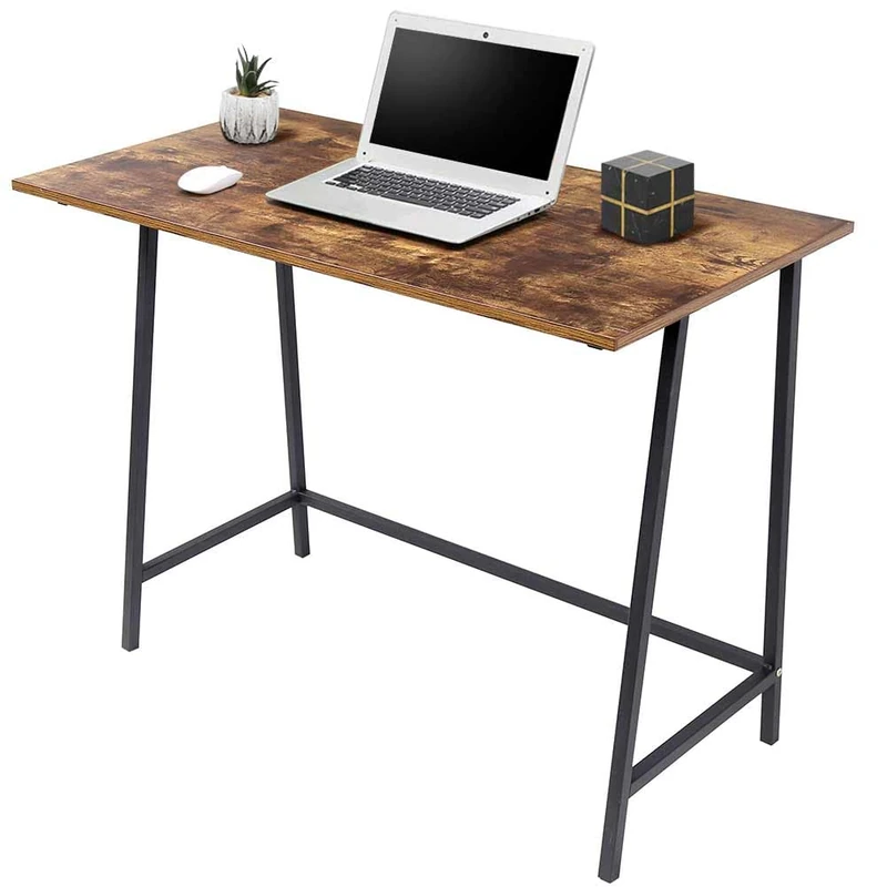 BAKAJI Desk Work Table PC Holder Computer Wood Floor MDF Antique Effect with Metal Frame Home Decor Office Modern Design Industrial Size 100 x 50 x H75 cm