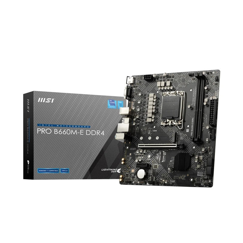 MSI PRO B660M-E DDR4 Motherboard, Micro-ATX - Supports Intel 12th Gen Core Processors, LGA 1700 - DDR4 Memory Boost 4600+MHz/OC, PCIe 4.0 x16 Slot, 1 x M.2 Gen3 Slot, Intel 1G LAN