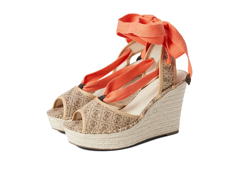 GUESS Women's Halona Wedge Sandal, Beige/Light Brown, 9.5