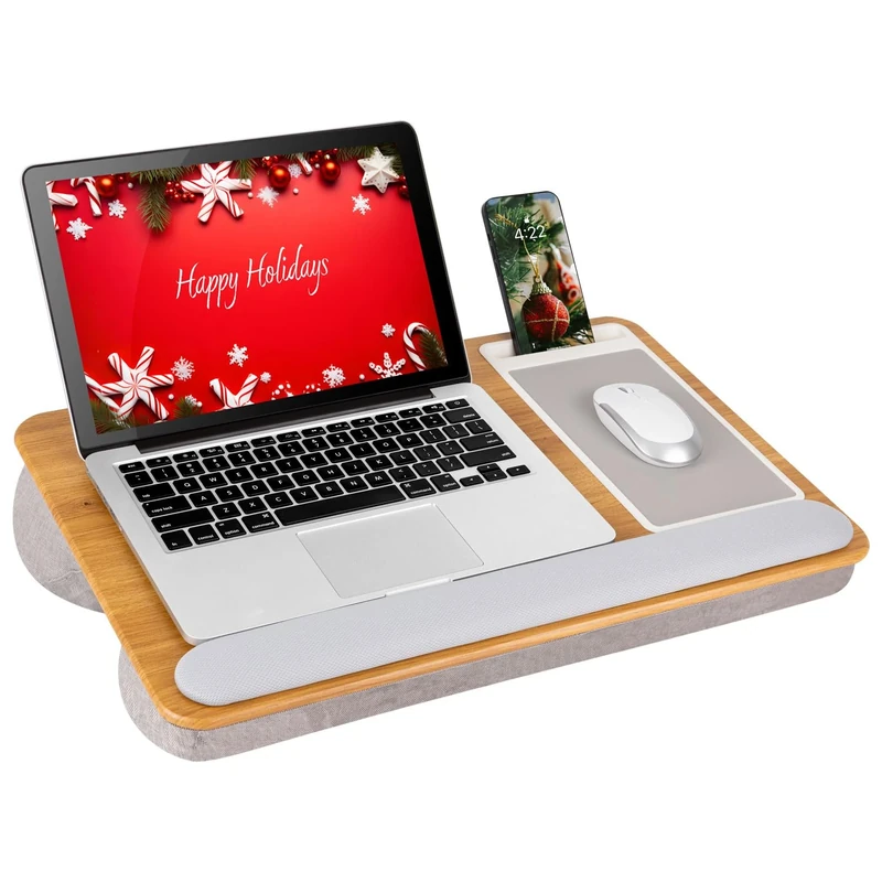 LAPGEAR Home Office Pro Lap Desk with Wrist Rest, Mouse Pad, and Phone Holder - Oak Woodgrain - Fits up to 15.6 Inch Laptops - Style No. 91599
