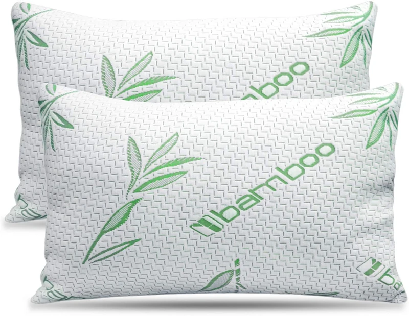 Elif Home Goods 2 Pack King Size Bamboo Pillow, Memory Foam Pillows for Sleeping, Adjustable Bamboo Pillow Set for Back, Stomach, Side Sleeper - Washable and Removable Case, King (Pack of 2)