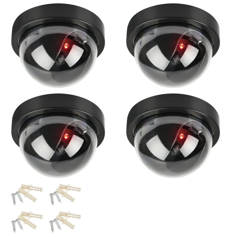 DODUOS 4PCS Dummy Cameras CCTV, Dome Dummy Fake Security CCTV Camera Simulation Monitor with LED Blinking Light, Dummy Fake Camera, Outdoor Indoor Use for Homes & Business