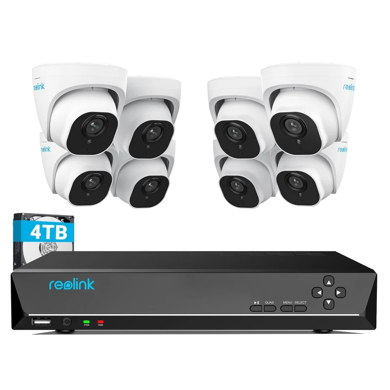 Reolink 4K PoE Camera Security System, 16CH 4K NVR with 4TB HDD and 8X 4K Outdoor Security Cameras with Person/Vehicle Detection, Night Vision, Audio, 24/7 Recording, RLK16-800D8
