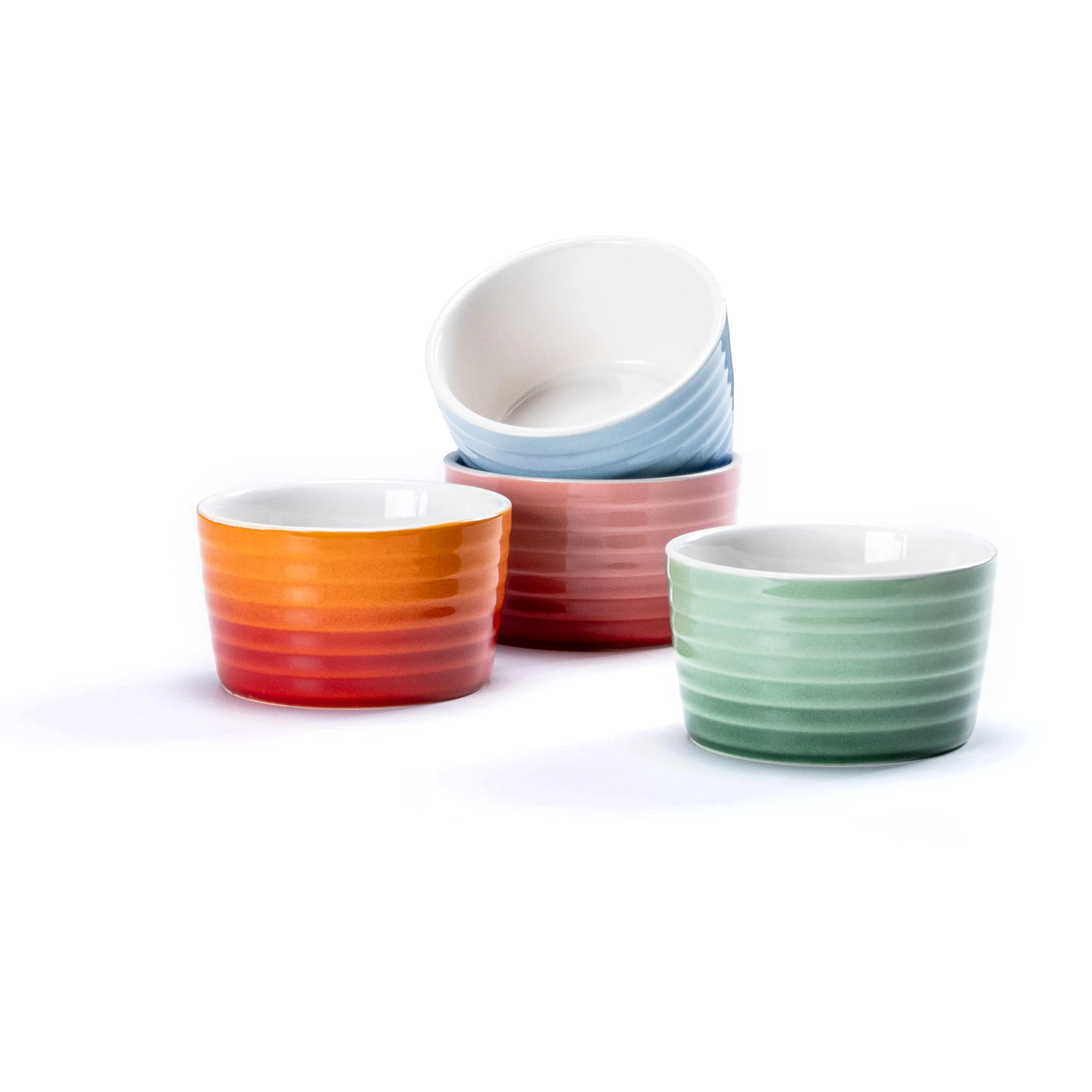 Ramekins Souffle Dish, Set of 4 Stoneware Baking Dishes for Muffin, Cupcakes, Pudding, Oven Safe Bowl Baking Serving - 240ml, Suitable for Oven Microwave - 4 Colors