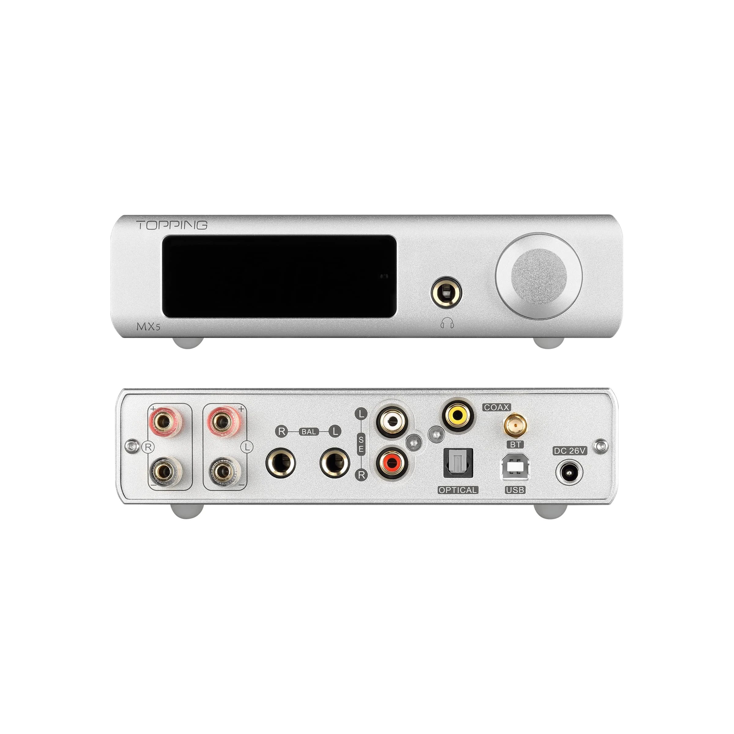 TOPPING MX5 Amplifier ES9018Q2C DAC Bluetooth APTX NFCA Headphone Amplifier Merus Class D HiFi Power Amplifier (Silver)