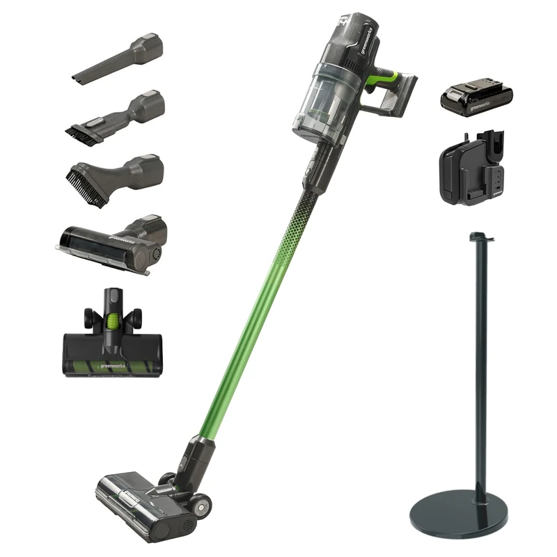 Greenworks GD24SVK4D Deluxe Cordless Vacuum Cleaner, High Power Suction, 45 Minutes Run Time, Pet Hair Tool, 3 Levels of Power, 24V 4Ah Battery and Stand Super Charger, 3 Year Guarantee