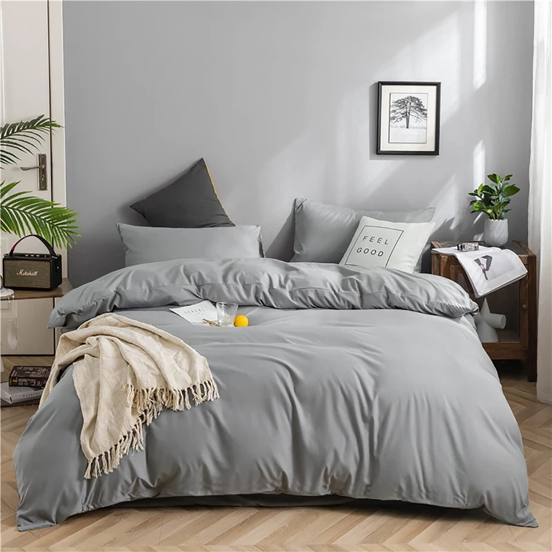 KAREVER Silver Grey Comforter Set Full Bright Gray Beddig Set for Kids Teens Adult Solid Silver Gray Color Bedding Set 3 Pieces with 2 Pollowcases Lightweight Durable