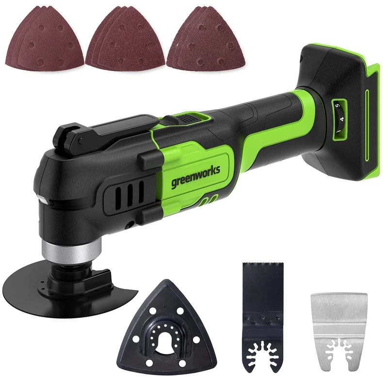 Greenworks G24MT Oscillating Multi Tool Cordless 6 Variable Speed 4-in-1 for Sawing, Grinding, Scraping and Sanding, 5000-18000 opm WITHOUT 24V Battery & Charger