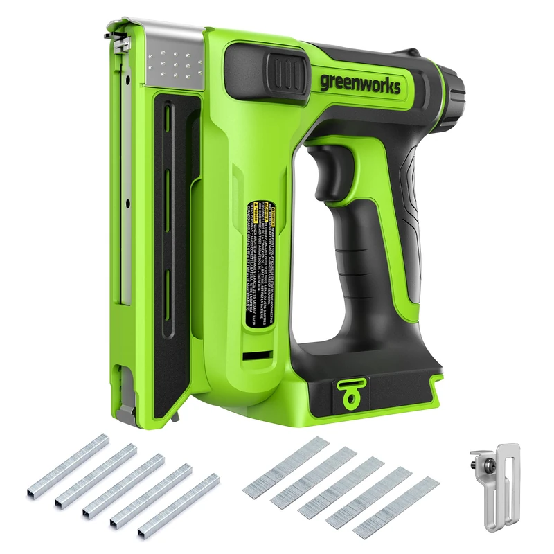 Greenworks G24CS10 Cordless Crown Stapler, 60pcs/min for U-Type 6-14mm or T-Type 15mm Staples, WITHOUT 24V Battery & Charger, 3 Year Guarantee
