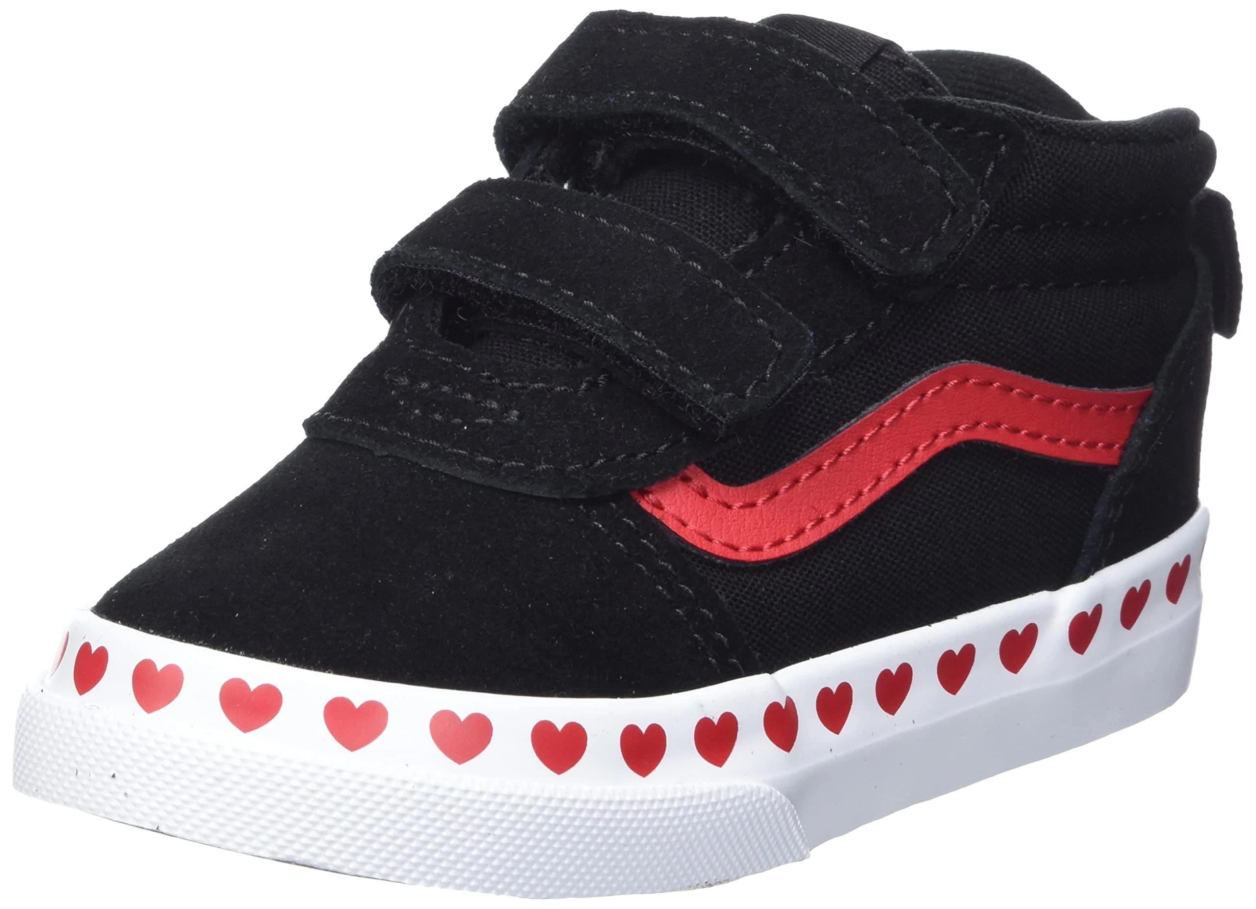 Vans Girls' Trainers Ward Mid V-Velcro, (Heart Foxing) Black/White, 1.5 UK