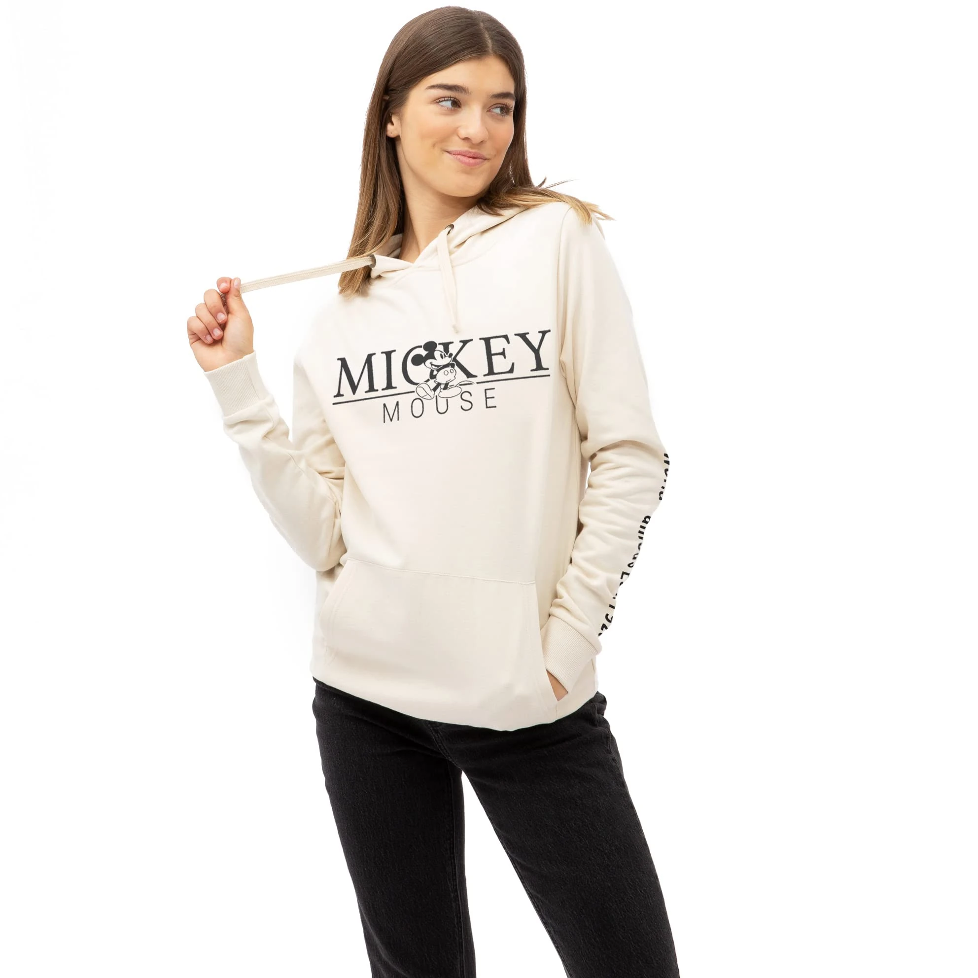 Disney Women's Mickey Authentic Hooded Sweatshirt, Stone, XL