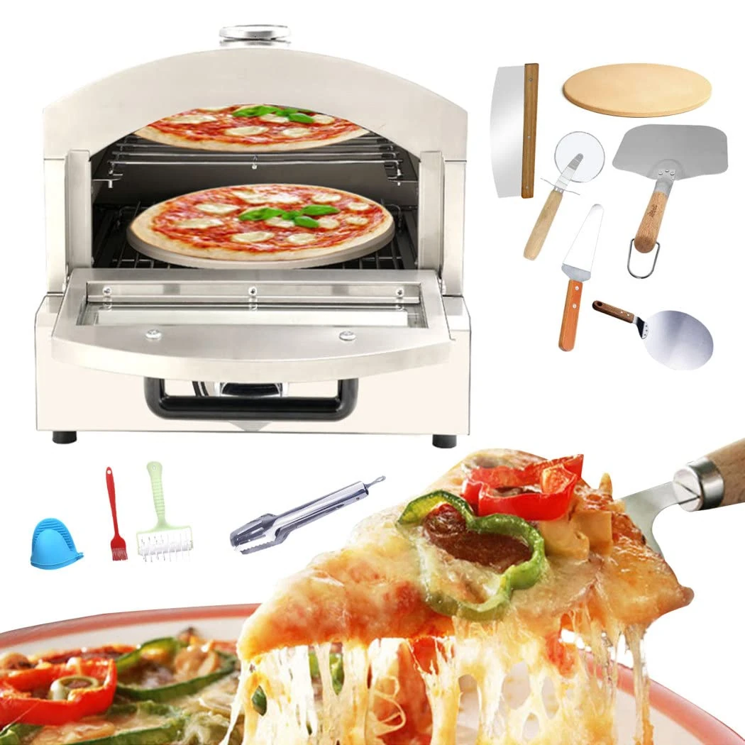 Gas Pizza Oven Stainless Steel Pizza Maker with 12 Inch Round Pizza Stone Portable Pizza Baker for Party Outdoor Cooking, Cooking Pizza Steak Fish Chicken for Garden Camping Party